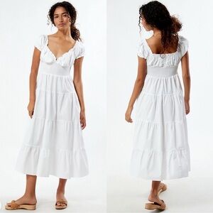 O.P.T. White Puff Sleeve Dress size M euc